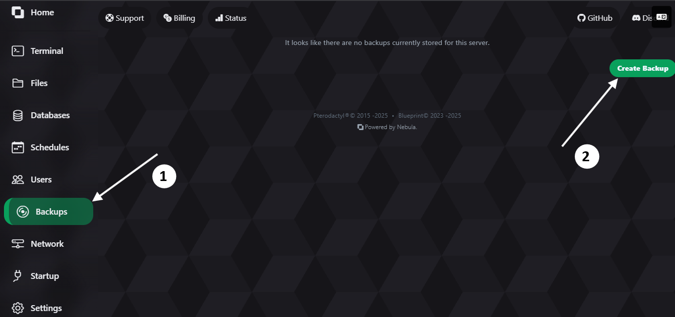 Открытие раздела бэкапов